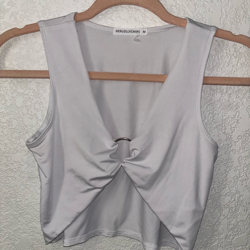 White OpenFront Crop Top